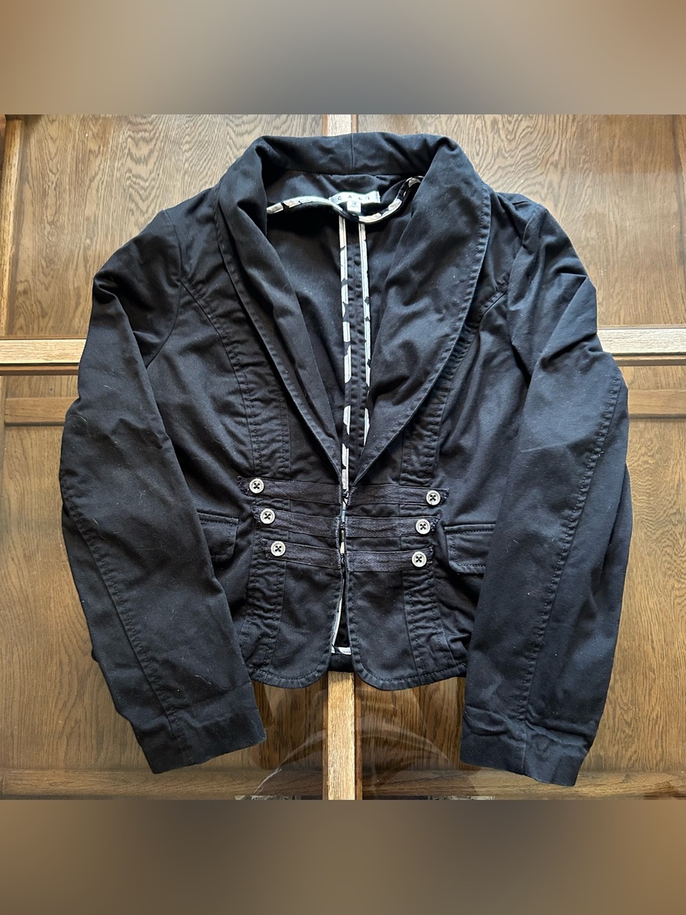 CAbi Black Shawl-Collar Double-Button Blazer